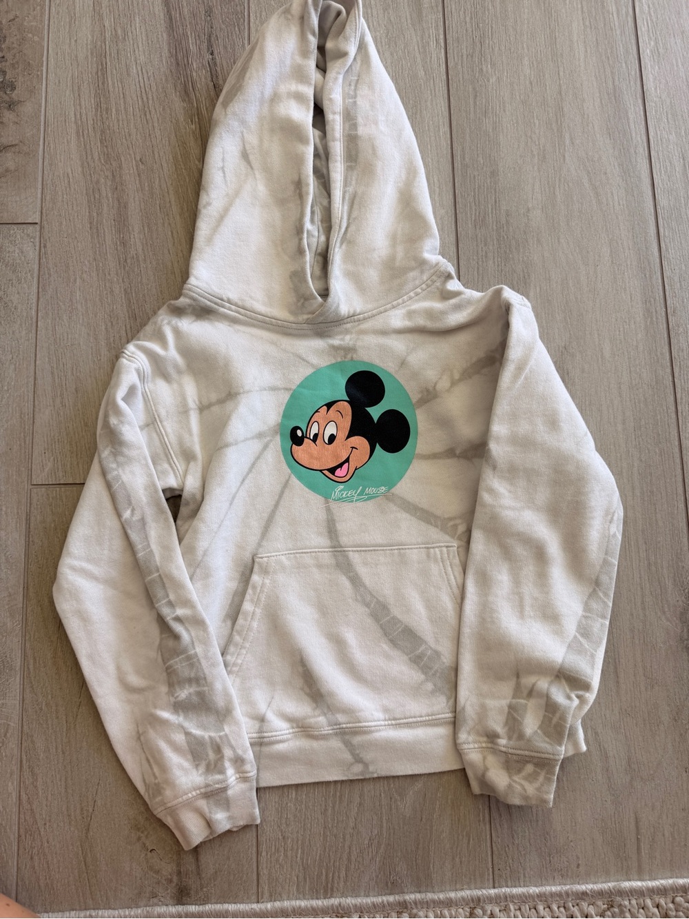 Disney Kids Mickey Circle Graphic Hoodie - Light Gray with Mint
